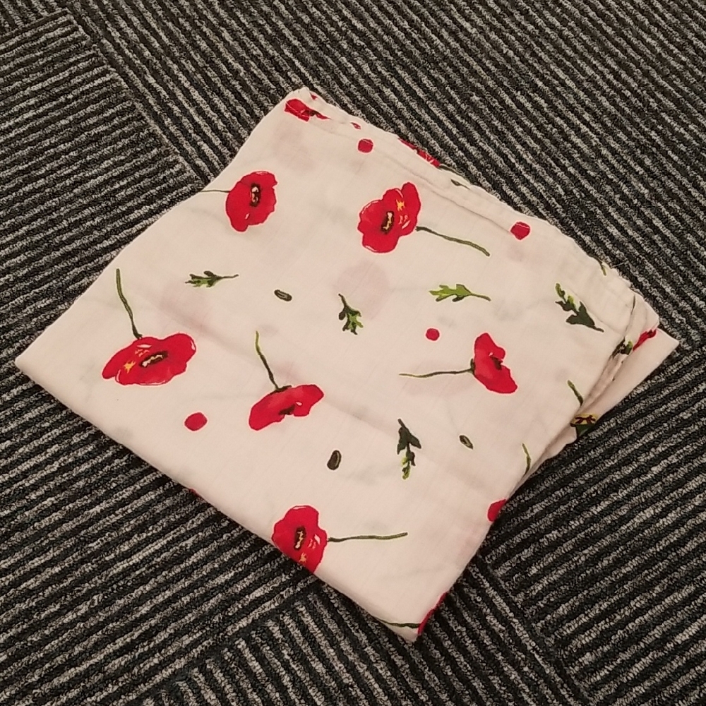 Margaux&May Floral Soft Pink and Red Muslin Baby Blanket